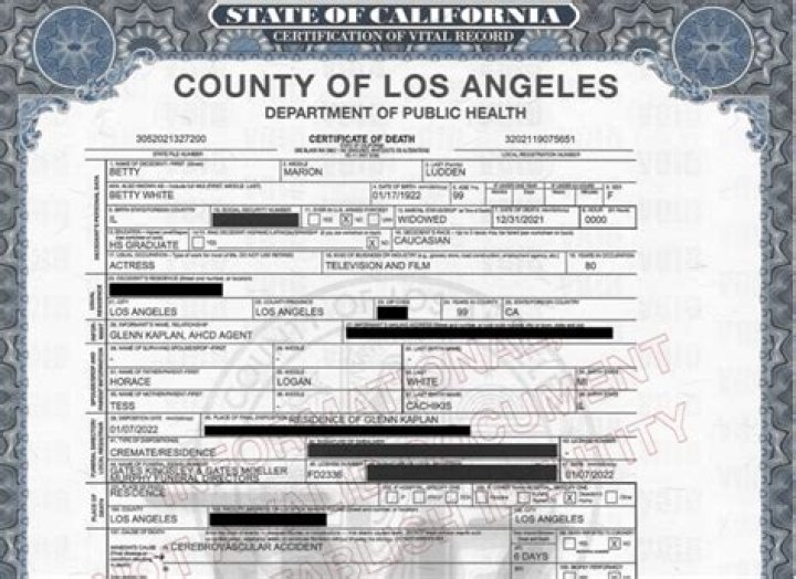 Betty White death certificate: She died from a stroke