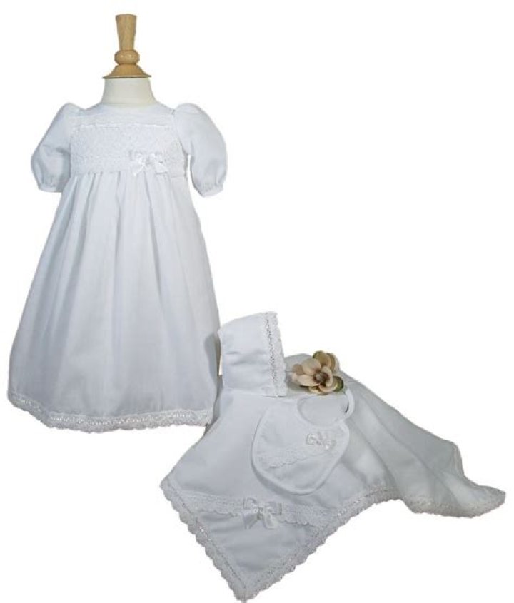Girls Preemie Dress Christening Gown Baptism Set with Lace Hem — Blessed Celebration