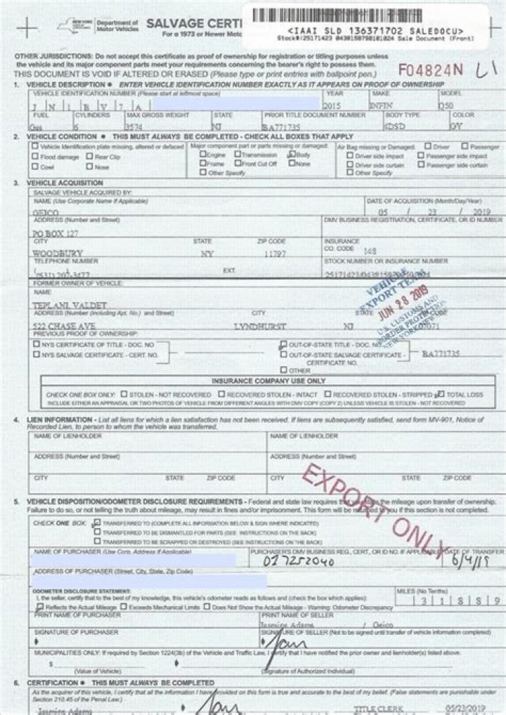 What does ny mv 907a salvage certificate mean